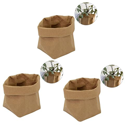 Cabilock 3 Stücke Waschbar Kraft Papier Tasche Lagerung Container Blumentopf Abdeckung Dekorative Reusable Für Wäsche Schreibwaren Lebensmittel