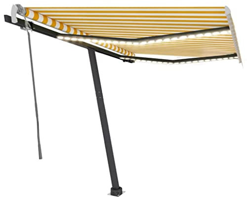 INLIFE Gelenkarmmarkise Einziehbar mit LED 350x250 cm Gelb und Weiß,49.44kg,3069723