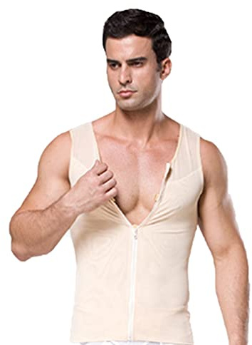 SUIUOI Chemise Amincissante pour Homme, Sous-vêtement Gainant, Déformation de la Silhouette, Réduction de la Taille, Compression pour la Gynécomastie, Veste de Compression pour l’Abdomen, beige, XXL