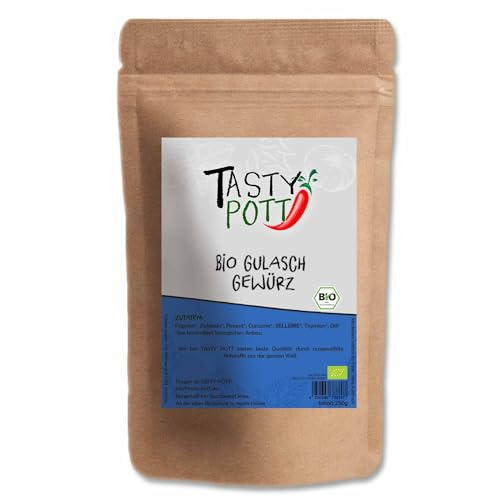 Tasty Pott Épice de goulasch bio 250 g | Cuisson et rôti | Assaisonnement et goût | Ragoût de viande de bœuf chaudron à goulasch | Oignons poivrons | Sac de conservation