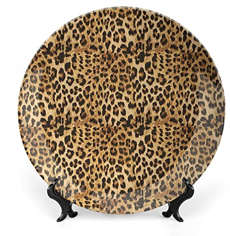 XISUNYA 6 Inch Decorative Plate, Brown Ceramic Plate, African Leopard Print Art Print Ornament Display Plate for Fine Dining, Upscale Event, Dinner Party, Weddings, Catering, Christmas, Thankgiving