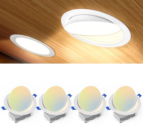 Ensenior 4 Pack 6 inch 5CCT LED Eyeball Recessed Lighting, 360°+90° Rotatable, Dimmable Gimbal Recessed Lights, CRI90+, Canless Angled Adjustable Ceiling Downlight, 1300LM, 12W=115W, 120V - ETL&FCC