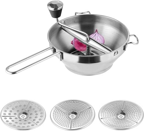 Lebensmittelmühle Aus Edelstahl Mit 3 Austauschbaren Siebscheiben, Püree-Maker, Marmeladenmaschine, Manuelle Lebensmittelmühle Mit 3 Siebeinsätzen, Püree-Maker, Getreidemühle, Handkurbel For Maischen