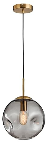 NICRX sphärische Glaskugel-Pendelleuchte, goldene Basis und hängende Glaskugel-Deckenleuchte (Grau, 25cm)