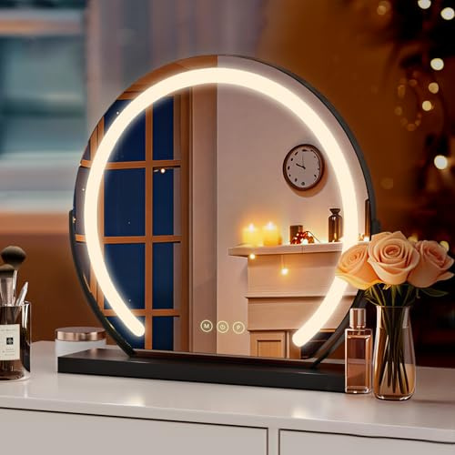 S'AFIELINA Schminkspiegel mit Beleuchtung 50cm Hollywood Spiegel Dimmbar 3 Farbtemperatur Touch-Steuerung LED Kosmetikspiegel 360° Drehbar Makeup Spiegel mit Beleuchtung-Schwarz