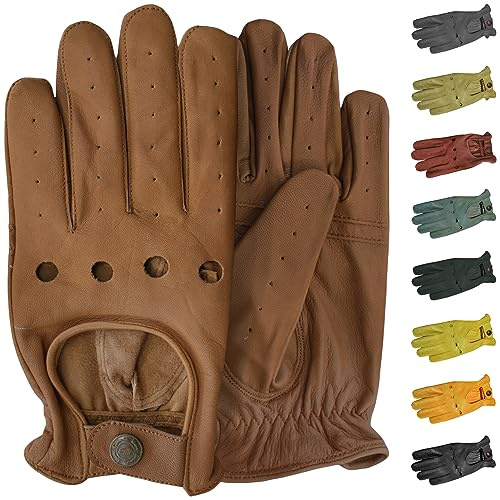 German Wear, herrhandskar för driving bilförarhandskar läderhandskar, Karamell, 10=XL