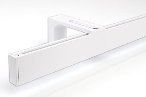 Deco-Raum Gardinenstange auf Maß Innenlauf eckig Wandbefestigung Wandträger mitte Lauf 8,3cm Vorhangstange Flächenvorhang Schiene Innenlaufstange für Vorhänge Weiß 200cm