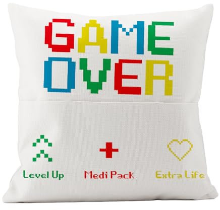 LIEBTASTISCH Kissen mit 3 Taschen zum selber befüllen - Kissen mit Füllung - Größe 40x40 cm - Geschenke für Männer, Papa - Vatertag - Vatertagsgeschenk (Game Over)