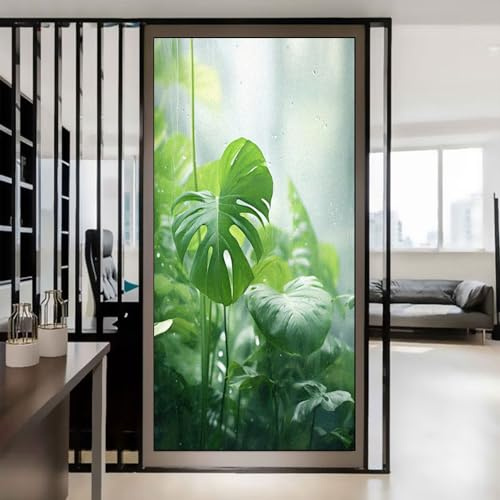 Film électrostatique pour fenêtre - Anti-UV - Contrôle de la chaleur - Décoration de fenêtre en verre dépoli - Vert jungle - 45 x 150 cm