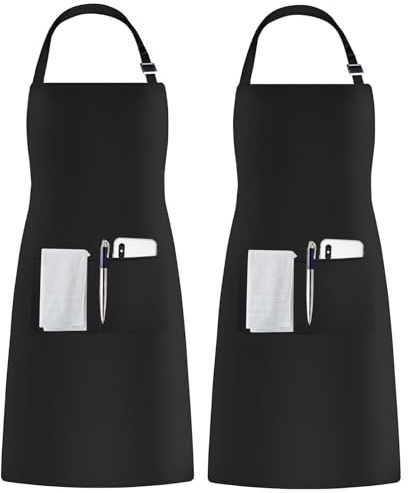 Shentian schwarz Baumwolle Küchenschürze,Grillschürze-Küchentextilien(70X85CM) (2PCS Schwarze Schürze)