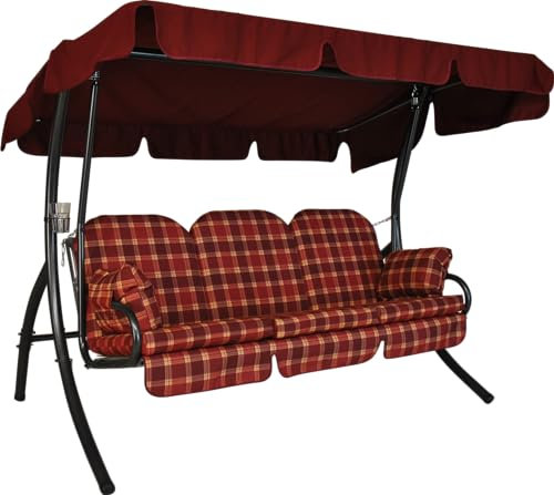 Angerer Hollywoodschaukel Ibiza – Schaukel zum Sitzen, Liegen & Entspannen, inkl. Bett-Funktion, einfache Montage, Made in Germany, hochwertiger Stoff, Bordeaux kariert