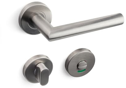 VERAMET Toilet Door Handle Set Stainless Steel (Drilling Template and Installation Instructions) | for Bathroom Doors Toilet - Door Fitting - Handle Set Toilet Rosettes for Bathroom Doors