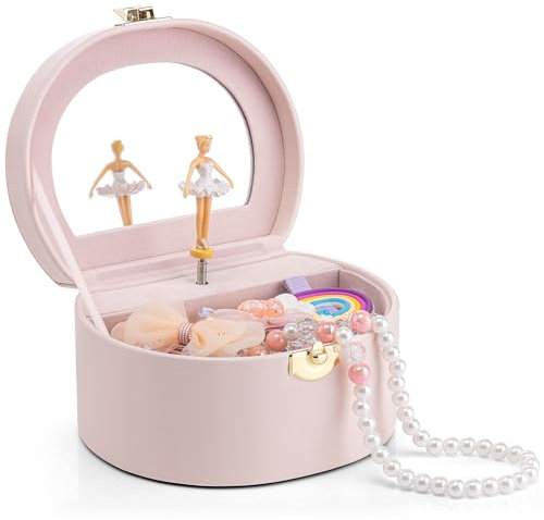 Vlando Musical Girls Jewellery Box with Ballerina, 3 4 5 6 Year Old Girl Gift, Music Box Jewellery Storage Boxes with Lids for Children Bracelet,Ring,Necklasem, Apricot Pink