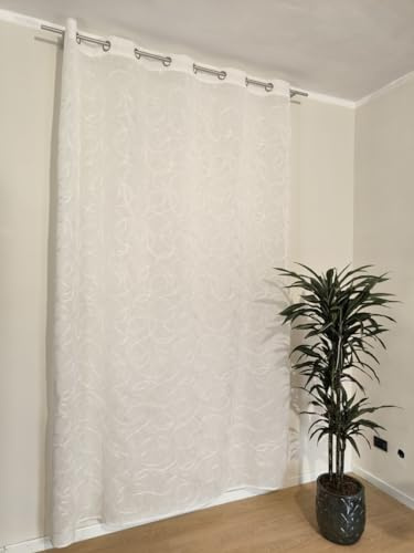 mauro Tende ricamate con occhielli - 1 pannello larghezza maxi 200 cm altezza da 180 a 280 cm - tende soggiorno, salotto, camera - art tebe - bianco -1 * 200x280 cm