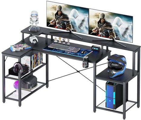 TREETALK Computer desk with Large Printer Stand, L-shaped Corner Desk with 2-Layer Storage,PC Laptop Table with Large Monitor Stand,Desk Lamp Stand,Headphone Hook&Cup Holder for Office Home