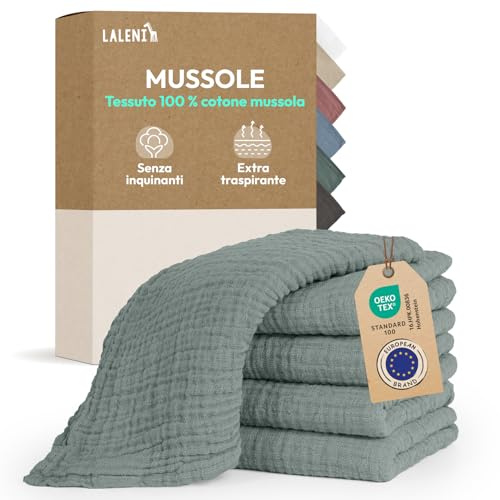 Laleni Mulltorkdukar baby 5-pack, muslin i 100% bomull 70 x 70 cm, absorberande och tvättbara – Grön