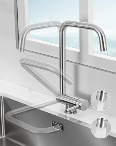 Sofetiy Robinet Cuisine Pliable, Mitigeur Cuisine avec 2 Jets Modes, Robinet Cuisine Rabattable, Robinet Evier de Cuisine, Mitigeur Evier, Robinet de Cuisine Sous Fenêtre, Robinetterie Acier Inox