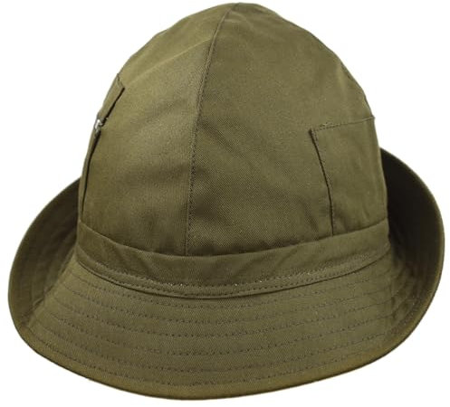 Melegari Traditioneller Berghut | Alpiner Hut aus reiner Baumwolle | Valbrembana Hat | Fischerhut mit Sicherheitsreißverschluss und Federtasche, militär-grün, 60 cm