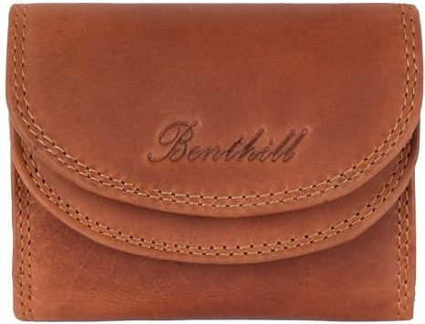 Benthill Kleine Geldbörse Leder RFID | Echtleder Damen & Herren Geldbeutel | Handliches & Kompaktes Portemonnaie inkl. Geschenkbox, Farbe:Braun