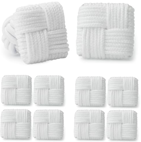 HONEY BEAR 5 Paar Quadratisch Herren/Damen Seide Stoff Knoten Seidenknoten Manschettenknöpfe Set mit Box (Weiß mit Box)