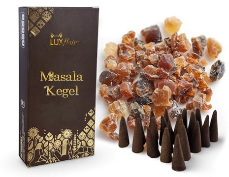 Luxflair Masala Cônes d'encens au benjoin (25 Bougies d'encens), 100% Naturel, avec des résines Finement moulues. Fabriqué à la Main en Inde