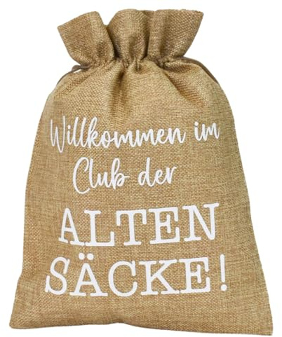 Geschenkbeutel zum Geburtstag | Willkommen im Club der alten Säcke | Jubiläum Geburtstagsgeschenk | Geldgeschenk für Männer und Frauen | Jutebeutel 40er, 50er oder 60er Geburtstag