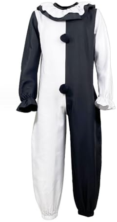 KBOPLEMQ Kostüm Art The Clown Cosplay Outfits Clown Jumpsuit Bodysuit für Halloween Karneval Movie Killer Terrifier Clown Schwarz Weiß Jumpsuit Horror Anzug Set Komplettes Clown Kostüm