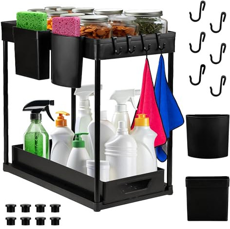 Generico Organizer Sottolavello Cucina Bagno con Cassetti Estraibili, Porta Detergenti e Accessori, Scaffale Salvaspazio Multiuso, Struttura Robusta, Facile da Montare, Design Moderno