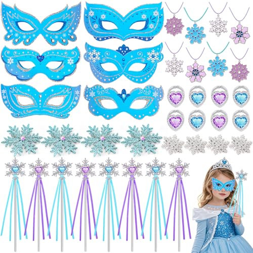 Toyssa Elsa Eiskönigin Mitgebsel Kindergeburtstag Mädchen mit Masken Schneeflocke Halskette Zauberstab Haarspangen Prinzessin Kostüme Zubehör Frozen Gastgeschenke Give Aways Geburtstag Pinata Füllung
