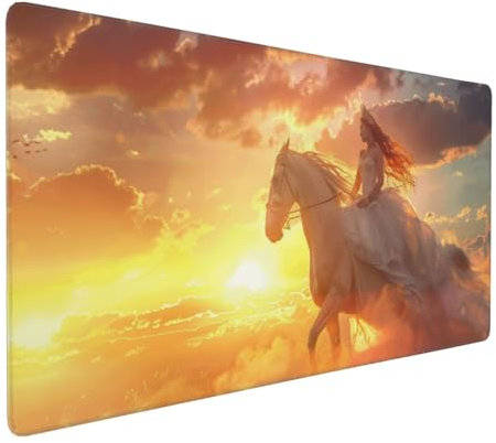 Gaming Mauspad XXL Pferd Mousepad 1000x500x4mm Sonnenuntergang Verlängertes Mauspad Schreibtischauflage,Genähte Kanten Mauspad,Verbessert Präzision Geschwindigkeit Wasserdicht Geeignet für Büro,Spiele