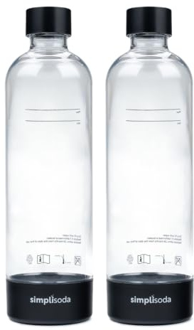 Simpli Soda Carbonating Bottles, 1L 2-Pack Reusable PET Sparkling Water Bottles Compatible Sparkling Water Maker, 2 Pack, Black