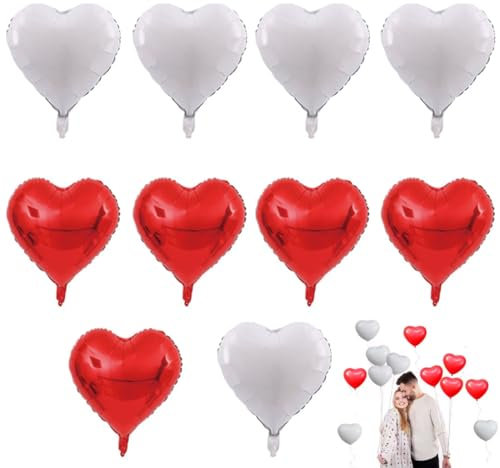 SGERUFZ Palloncini Cuore Rosso Bianco, 18 Pollici Palloncini a Forma di Cuore, Palloncini Matrimonio,Palloncini a Cuore Elio, Palloncino Foglio Cuore Rossi Bianco Per Decorazione Matrimonio