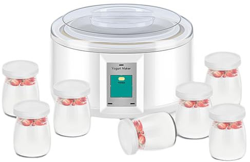 Herramientas Yogurtera eléctrica de 15 W Yogurtera con 7 recipientes de 100 ml para fermentación de Vino de arroz con Revestimiento de Acero Inoxidable para Yogur Queso Natto
