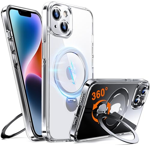 Chicfun 360° O-Ring MagStander for iPhone 13 Case, iPhone 14 Case with Magnetic Stand Ring Holder [Compatible with MagSafe][15FT Military Shockproof] Kickstand iPhone 13/14 Phone Cover Clear