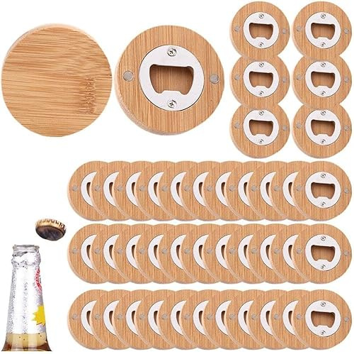 Wangyaohan Lot de 40 Bouteilles Magnétiques Rondes en Bois pour Bière, Autocollants Personnalisés de Réfrigérateur