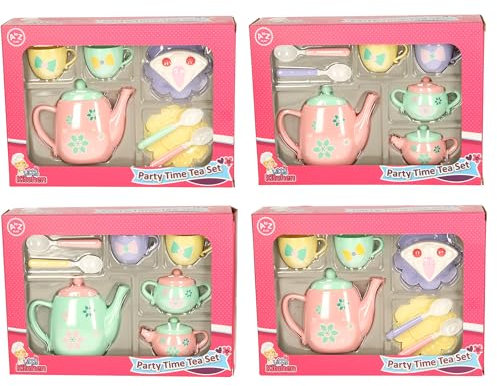 Little Kitchen Party Time Tea Set, Kids Pretend Play Set with Teapot, Cups and Accessories, Ages 4-7, Pink and Pastel Colours