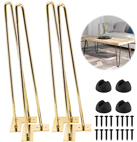 4 Stück Gold Haarnadel Tischbeine 84,8 cm Metall DIY Moderne Pelzbeine für Couchtische, Bänke, Schreibtische & Stühle, inklusive Schrauben & Schutzfüße