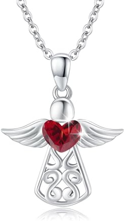 OHAYOO Skyddsängelkedja för kvinnor 925 sterlingsilver födelsesten ängel hänge kedja skyddsängel födelsesten halsband ängel smycken gåvor för kvinnor flickor mamma, Einheitsgröße, Sterlingsilver
