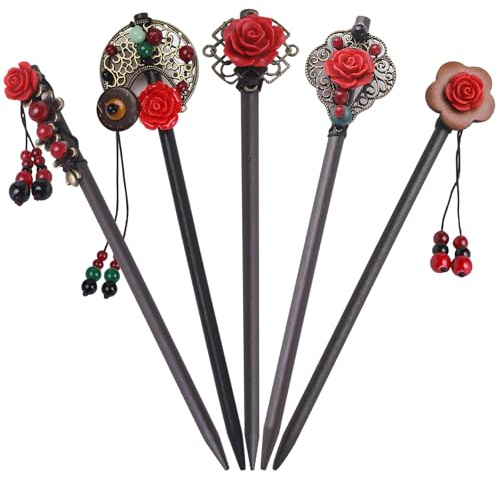 5 Piezas Palillos para El Cabello, Palillos de Pelo Chino, Palo de Pelo Madera, Palillos de Pelo Hecho Mano, Palos para el Cabello, Horquillas Talladas, Estilo Chino, para Accesorios de DIY Pelo(K)