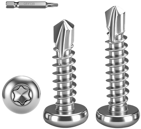FandWay Lot de 100 vis autotaraudeuses Torx pour acier, M4,2 x 32 mm, vis autoperceuses pour métal, vis Tek à tête ronde, vis à tôle en acier inoxydable 410 pour aluminium, métal, bois, plastique.