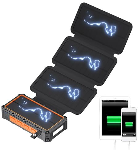 Batterie Externe Solaire, Chargeur Rapide avec Lampe Intégrée, Charge sans Fil, Alarme SOS et Boussole pour Vélo, Pêche et Randonnée