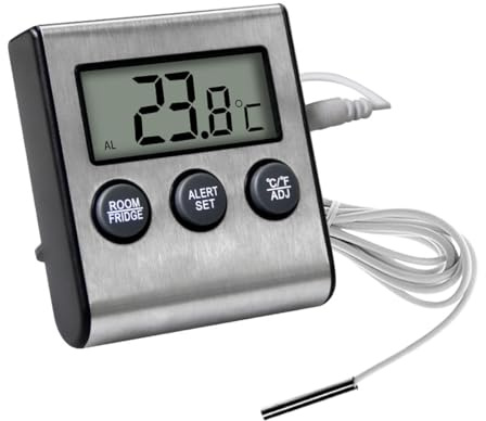 Fasizi Digital kylskåpstermometer med sladd, magnetisk överhettningsvarning för hemkök, kylskåp och frys, elektronisk, svart