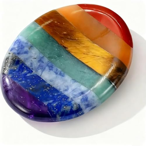 WUSJCOF Piedras Chakra de Cristal Pulidas para Meditación y Alivio del Estrés, Piedras de la Suerte y Energía Natural, Piedra de Bolsillo Ovalada para Relajación y Equilibrio Espiritual