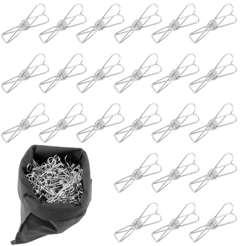 120pcs Pince a Linge INOX Multi-Usages Pinces à Linge Solide Antirouille Epingle a Linge pour Les VêTements, Cordes à Linge, Serviettes, Chaussettes, Jardin, Balcon, Bureau,Documents en Papier