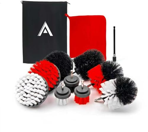 AVENDO Bürstenaufsatz Akkuschrauber 9er Set für Auto/Haushalt/Garten & mehr | Reinigungsbürste Akkuschrauber (Bürstenaufsatz Bohrmaschine), 3 Bürstenformen, 3 Härtegrade: soft/medium/hart, universell