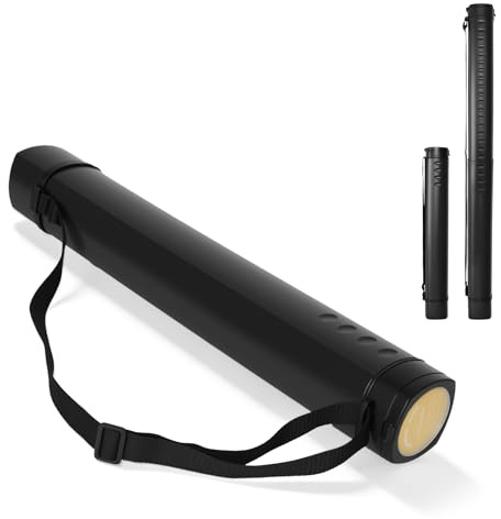 DEWEL Teleskop Posterrolle A0, Transportrolle Zeichenrolle, 62–107cm, Köcher für Bilder Poster und Flipchart Papier, Länge und Tragegurt verstellbar Kunststoff Zeichnungen 1 Stück (Schwarz)