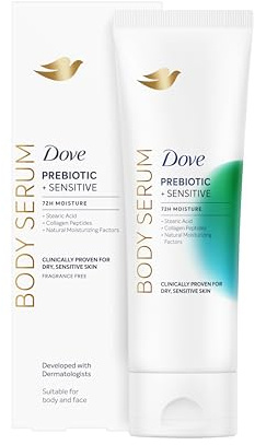 Dove Feuchtigkeits-Serum für den Körper Prebiotic Sensitive, Für Trockene und Empfindliche Haut, 72H Feuchtigkeit, Elastische und Strahlende Haut, Mit Glycerin und Kollagenpeptiden, 200 ml | Für Trockene und Empfindliche Haut, 72H Feuchtigkeit, Elastische und Strahlende Haut, Mit Glycerin und Kollagenpeptiden