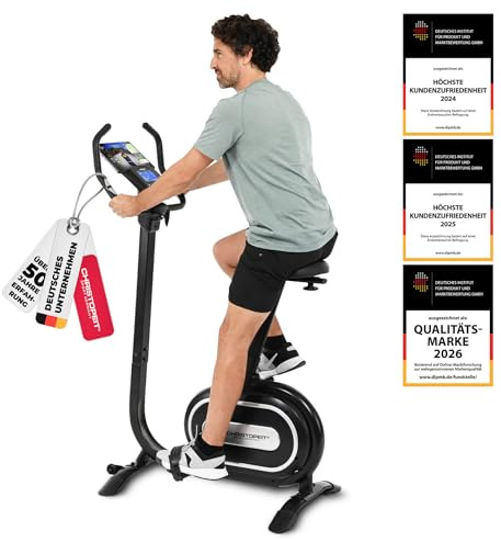 Christopeit Heimtrainer Fahrrad Ergometer ET 5.1, Leiser Hometrainer mit Magnetbremssystem, LCD-Computer, 32-Stufen Widerstand, Kinomap & Zwift kompatibel, 120 kg max. (schwarz, ET5)