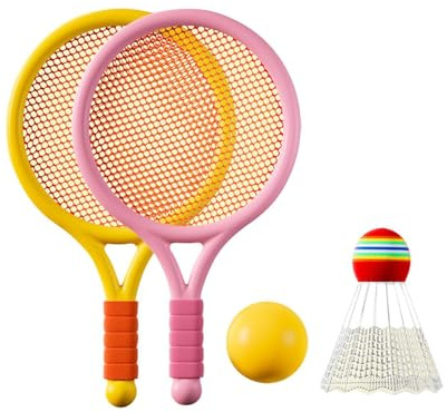 BEALIFE Ensemble de Badminton et de Tennis pour Enfants, léger, pour débutants, Filles, Plage, Rose et Jaune, Rose Jaune, 39 x 23 cm