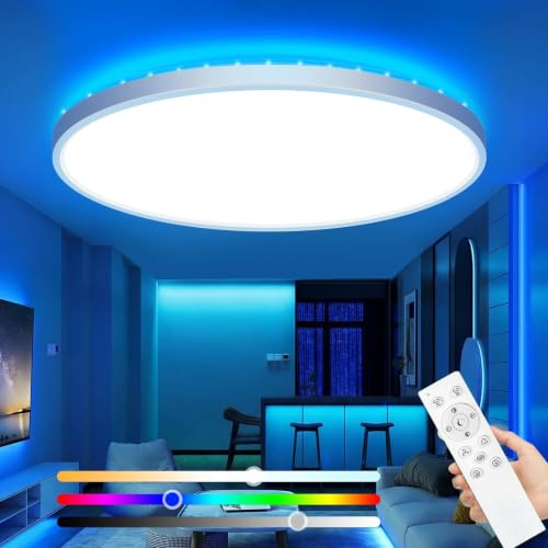 zemty LED Deckenleuchte mit Fernbedienung, 3000-6500K Dimmbar Deckenlampe RGB Farbwechsel, Wasserfest Badlampe Decke für Badezimmer Schlafzimmer Kinderzimmer Jugendzimmer 29CM